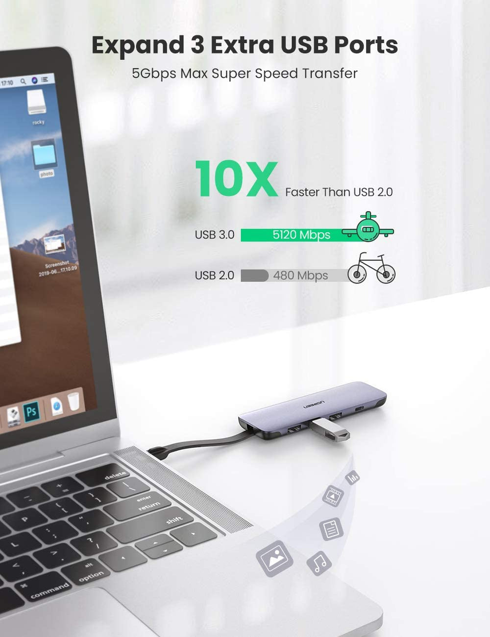 موزع يو جرين USB C مع 4K HDMI، OB