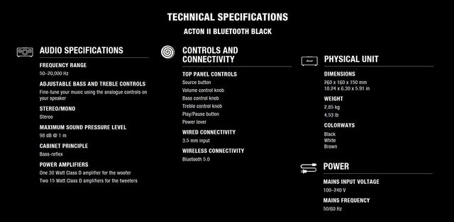 Marshall Acton II Bluetooth Wireless Stereo Speaker 60W - Black OB