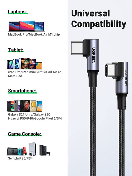 كابل يو جرين 100 واط PD3.0 USB C