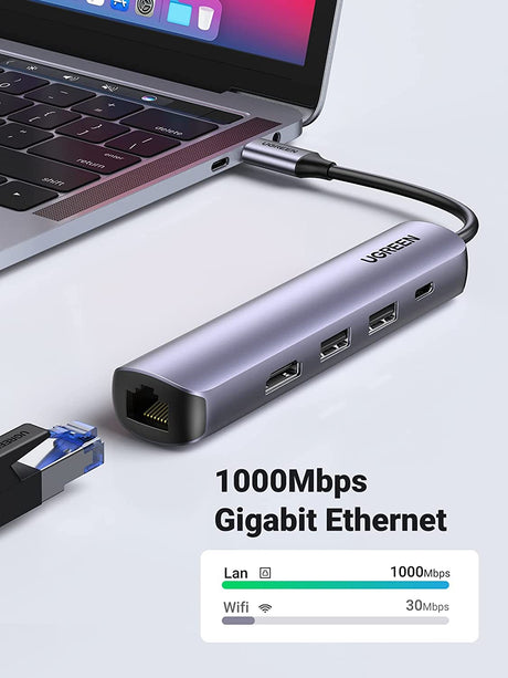 موزع USB C من UGREEN، 5 في 1 من النوع C OB