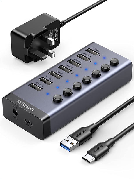 موزع USB 3.0 يعمل بالطاقة من UGREEN، 7 منافذ OB