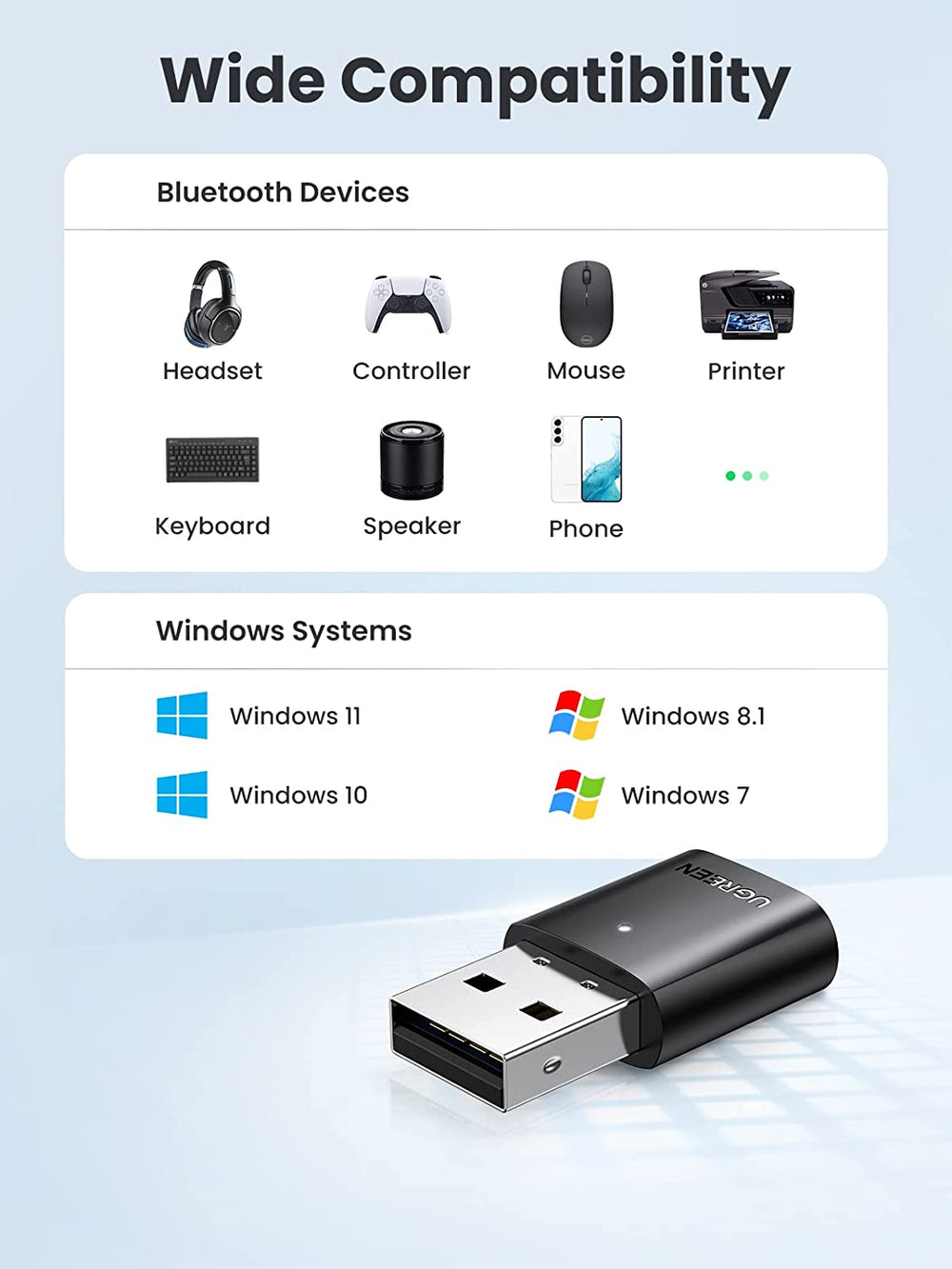 محول بلوتوث USB من يوجرين للكمبيوتر الشخصي بلوتوث 5.0