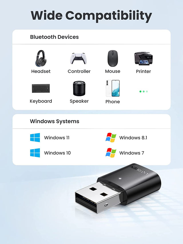 محول بلوتوث USB من يوجرين للكمبيوتر الشخصي بلوتوث 5.0