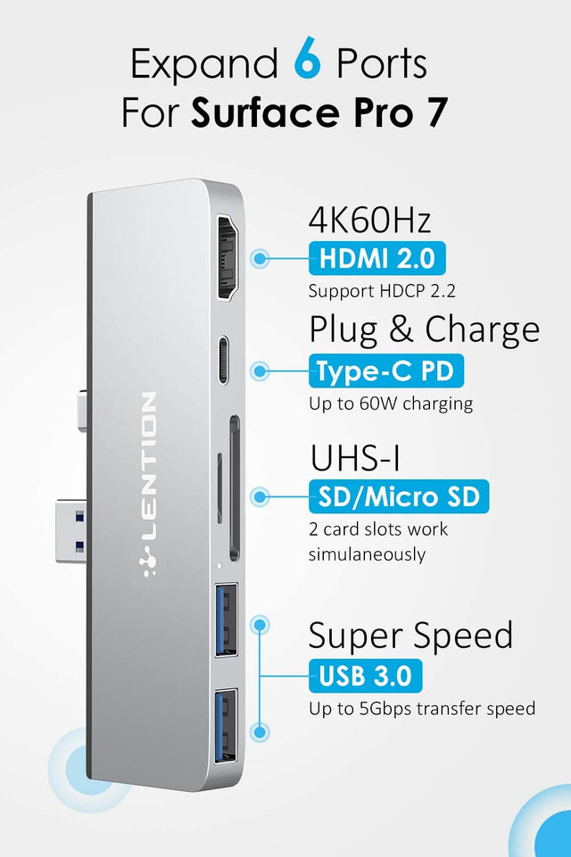 LENTION 6-in-1 USB C Hub for Surface  OB