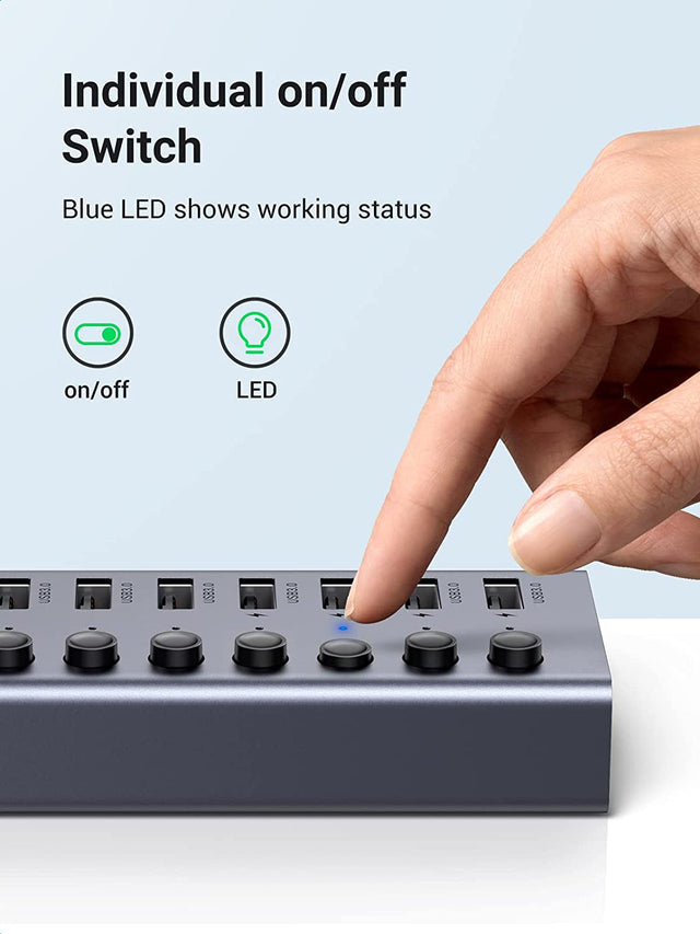 موزع USB 3.0 يعمل بالطاقة من UGREEN، 7 منافذ OB