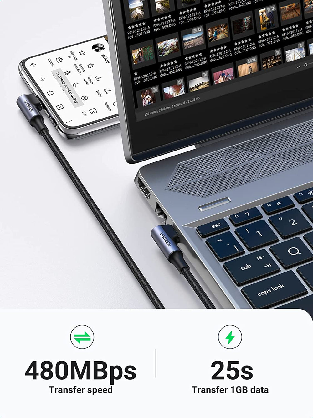 كابل يو جرين 100 واط PD3.0 USB C