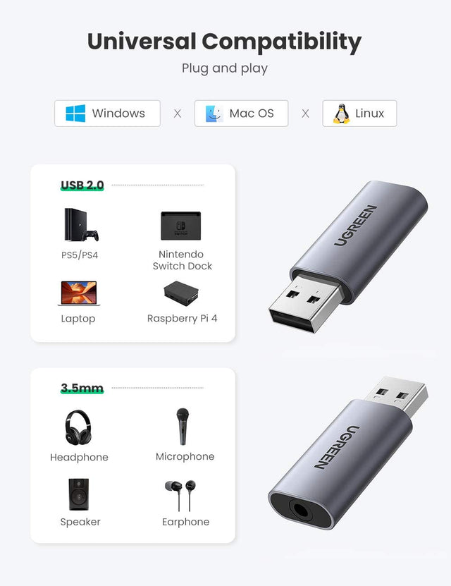 UGREEN USB بطاقة الصوت الخارجية الصوت OB