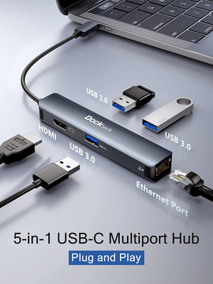 USB C Hub Ethernet، Dockteck 5 في 1 USB OB