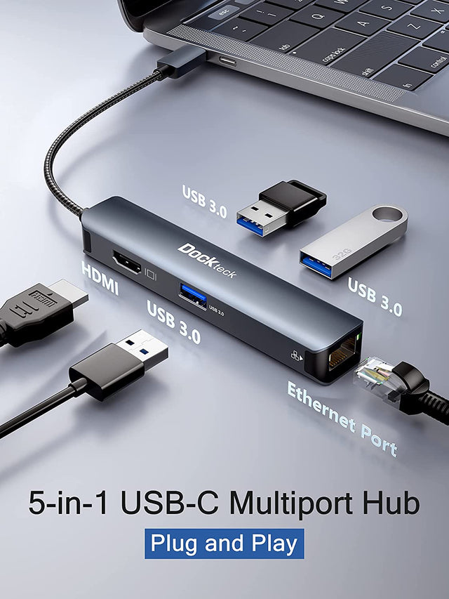 USB C Hub Ethernet, Dockteck 5-in-1 USB  OB