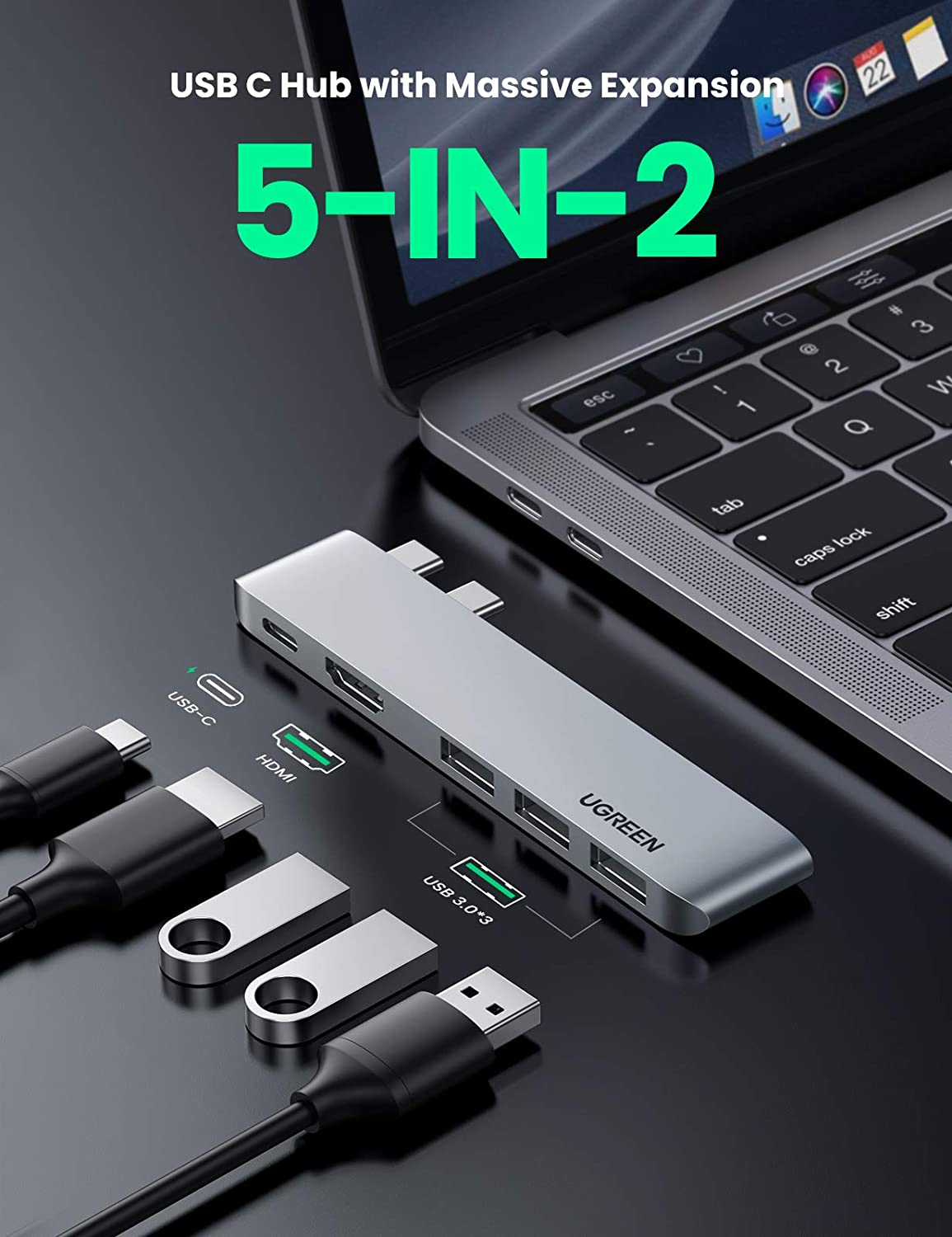 UGREEN 5-In-2 USB C Hub for MacBook  OB