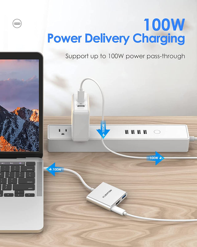 موزع USB C 3 في 1 من LENTION بقدرة 100 وات